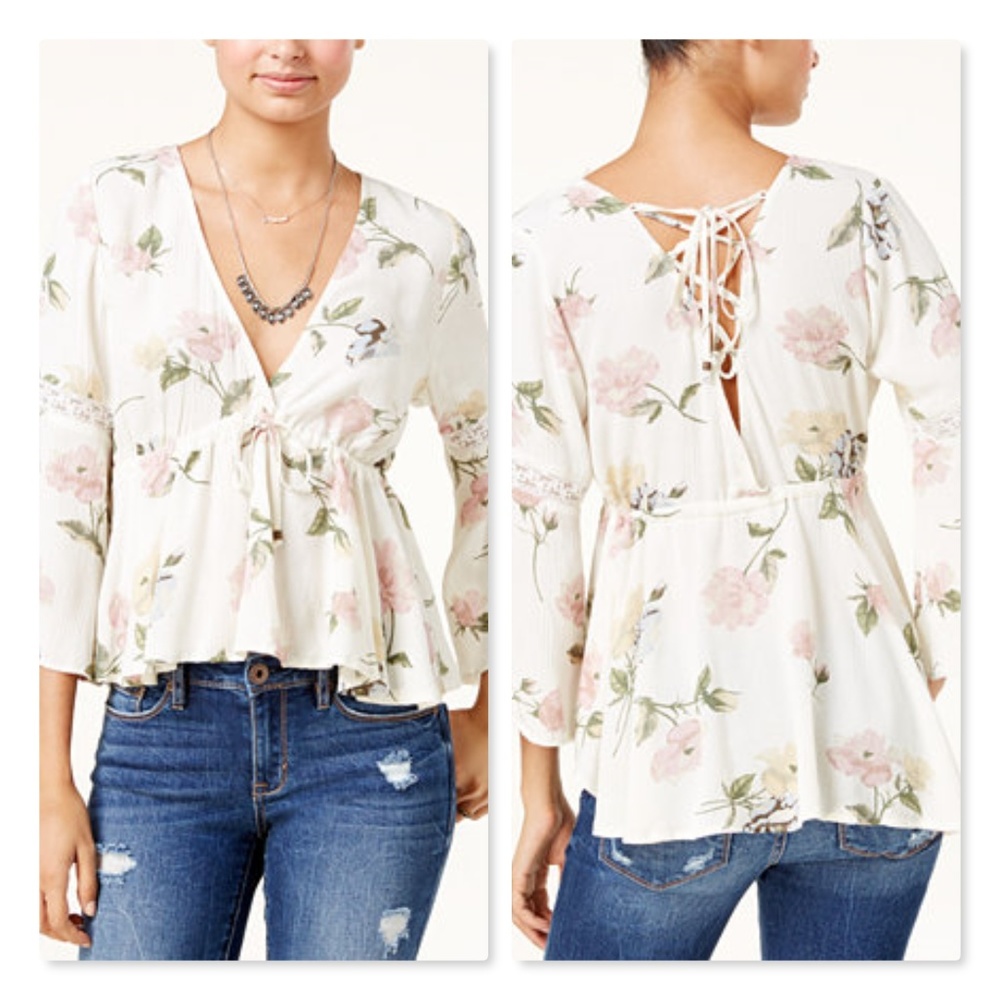 American Rag Printed Lace-Up Back High-Low Top